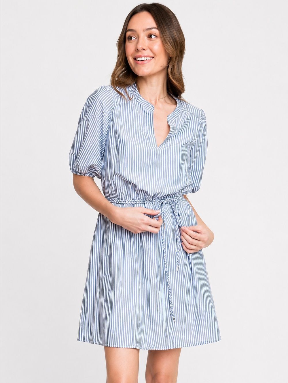 Gibsonlook Blue White Stripe Braided Belt Dress Small